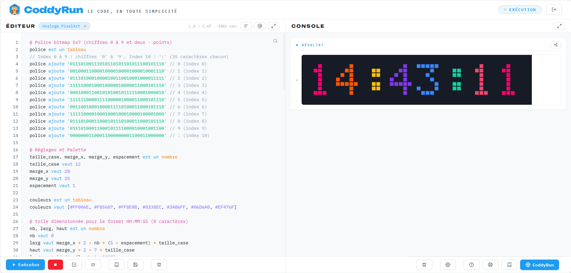 Construire une horloge numérique en police bitmap 5×7