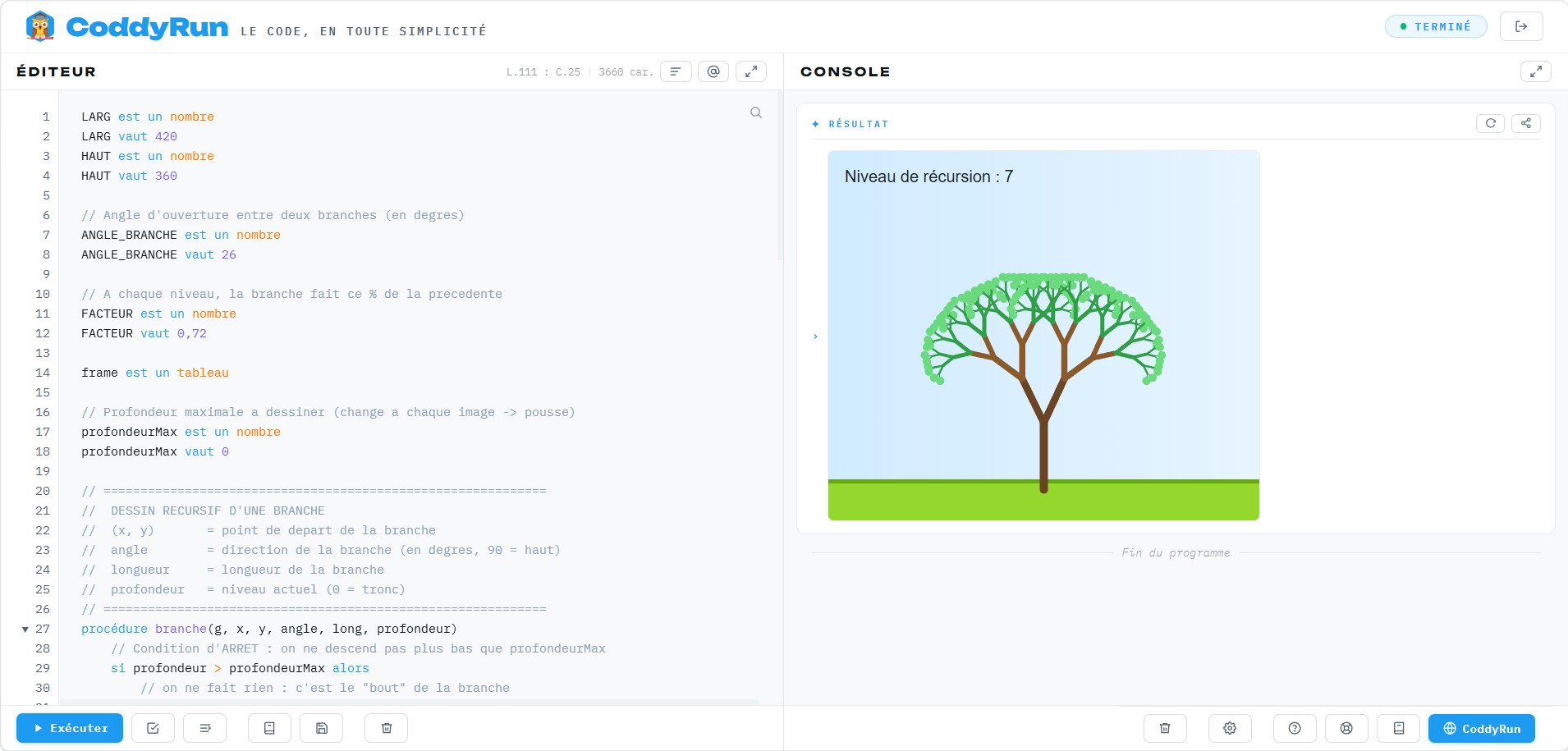 Construire un arbre fractal avec la récursion