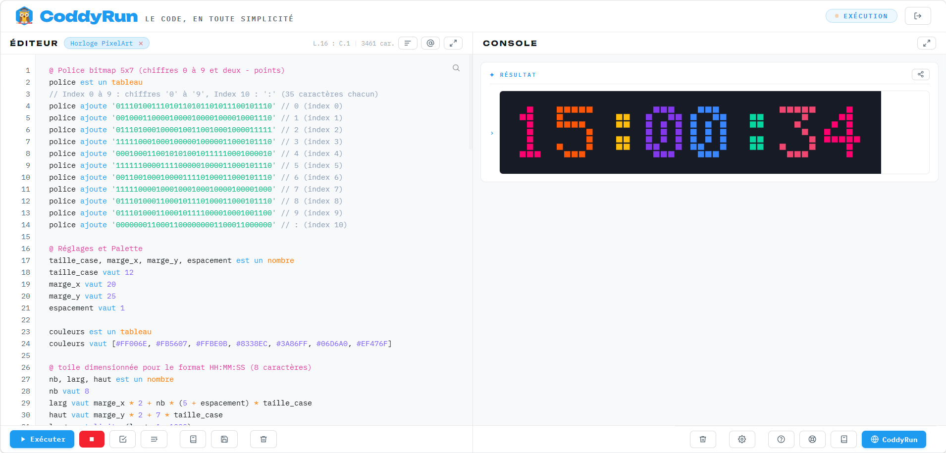 Une horloge pixel‑art en temps réel