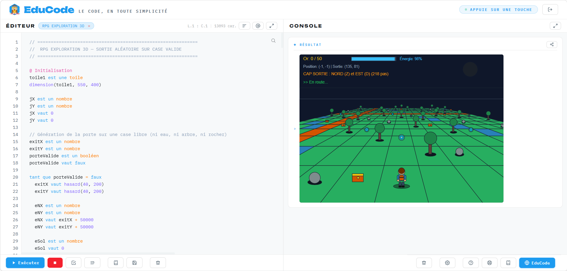 RPG Exploration 3D : un moteur de jeu minimaliste mais riche, entièrement généré procéduralement