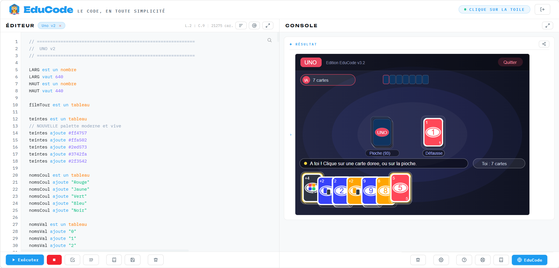 Nouvelle version du UNO programmé en EduCode