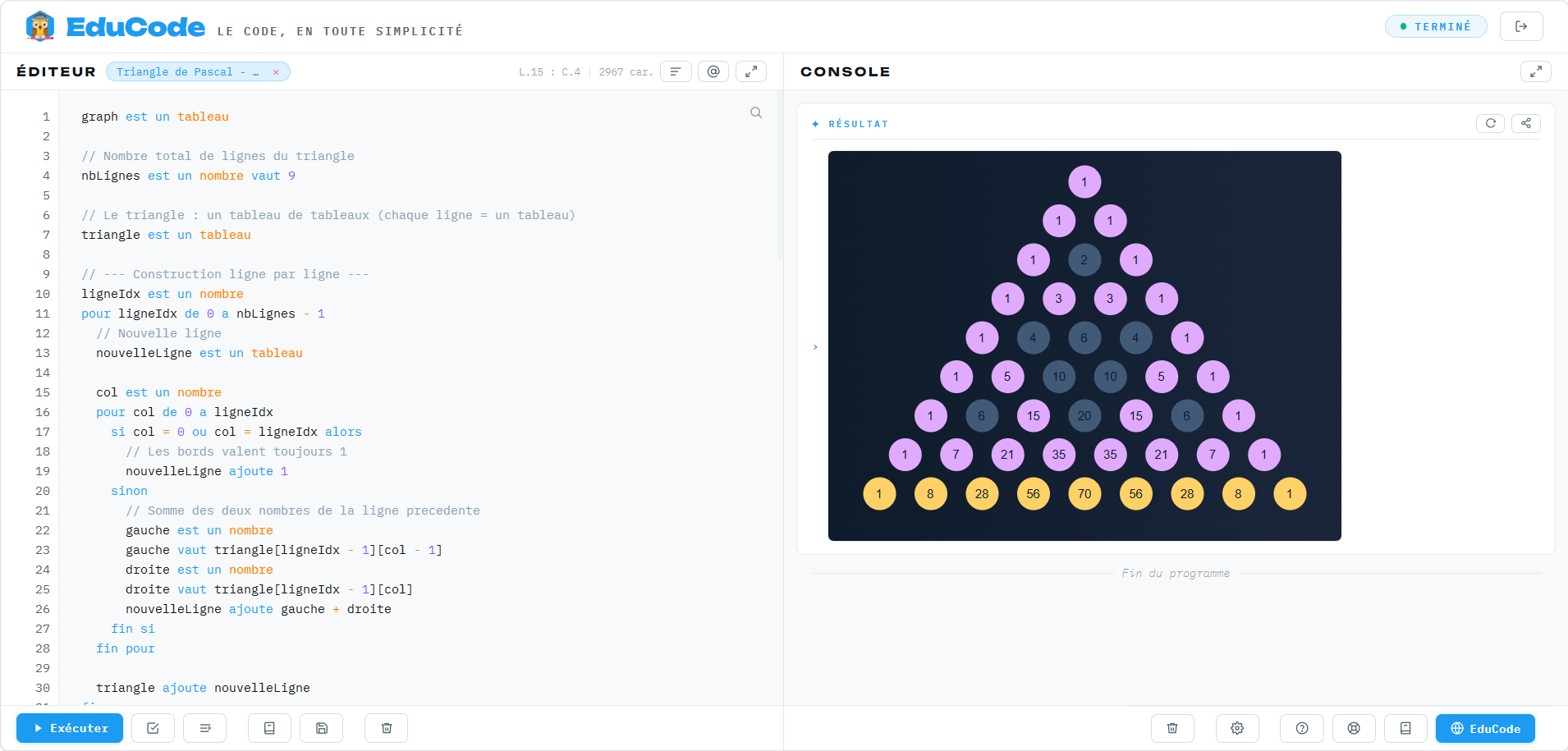 Construire et Animer le Triangle de Pascal