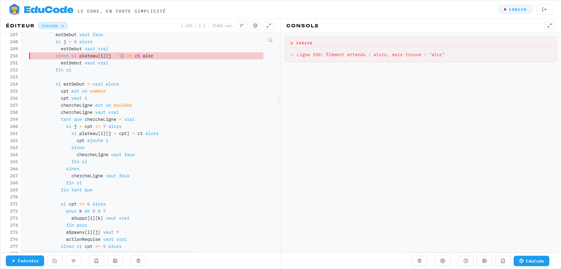 Mise en avant du surlignage de la ligne d’erreur dans la version 3.3