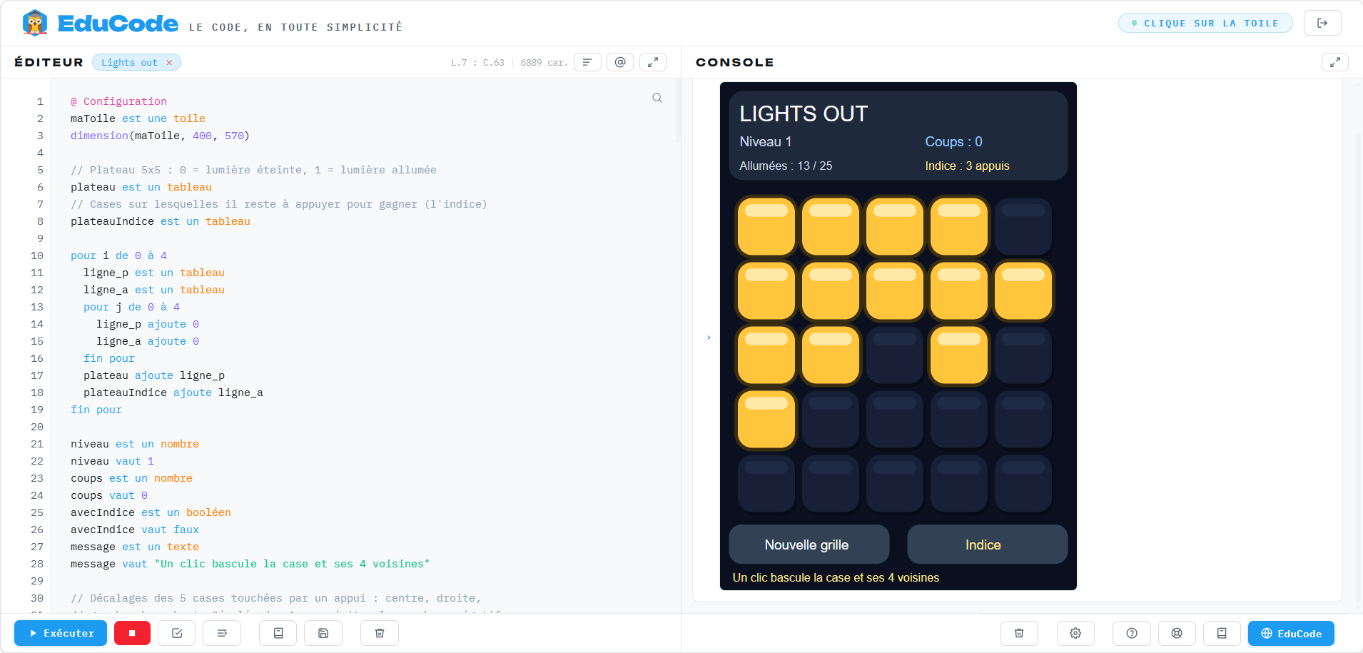 un puzzle logique entièrement codé en pseudo-code français