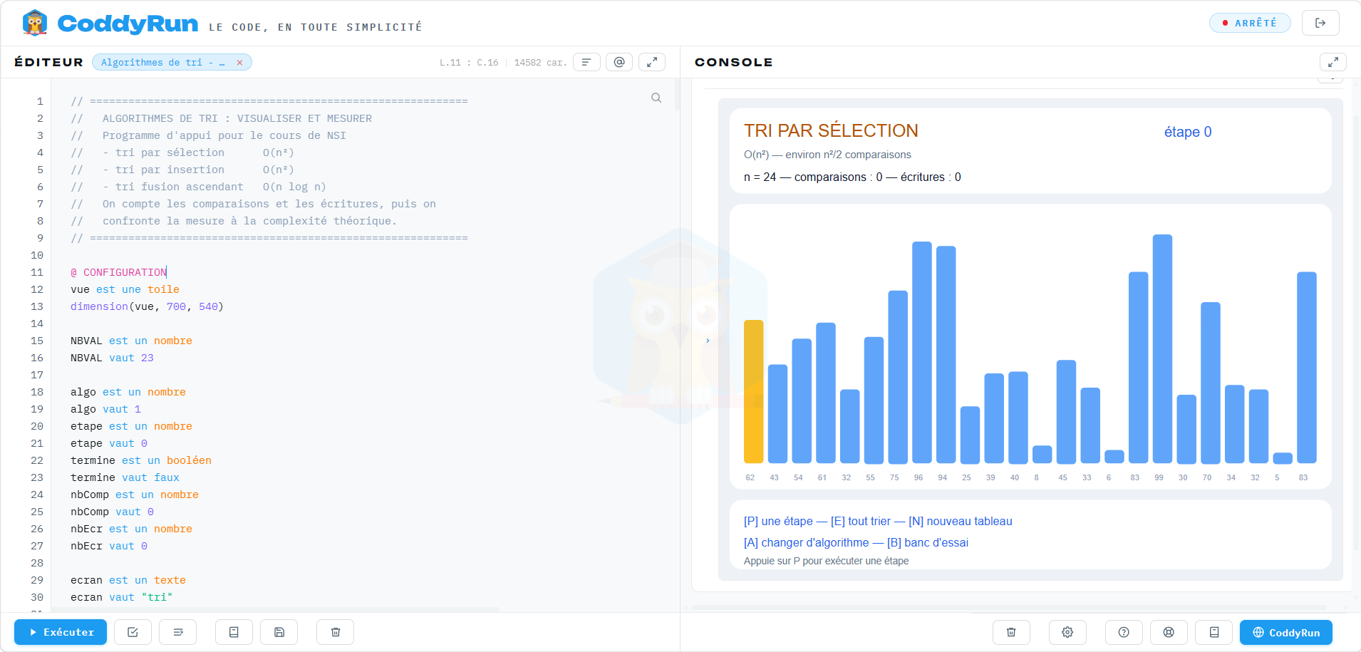 CoddyRun Visualiser et mesurer les algorithmes de tri