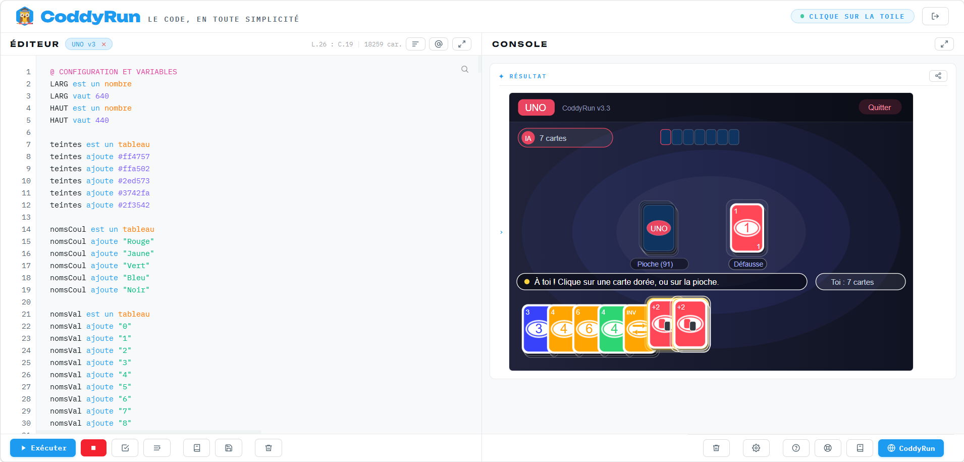 Créer un UNO jouable : Analyse complète d’un programme CoddyRun