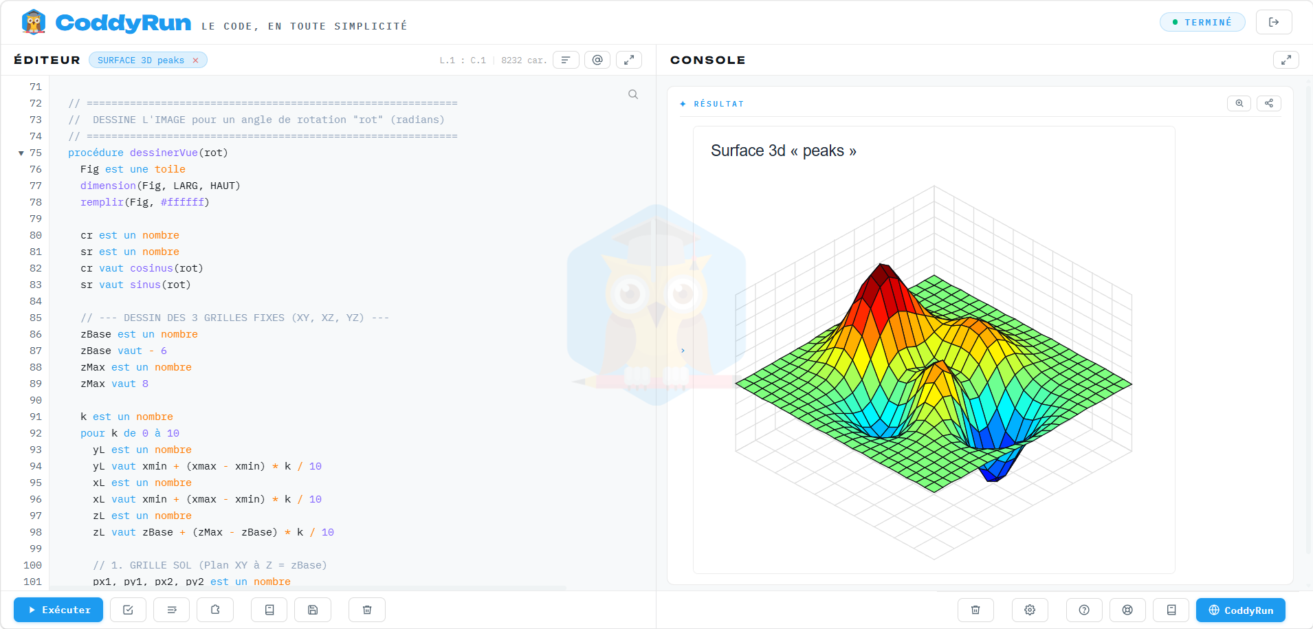 Application CoddyRun ouverte dans le navigateur web