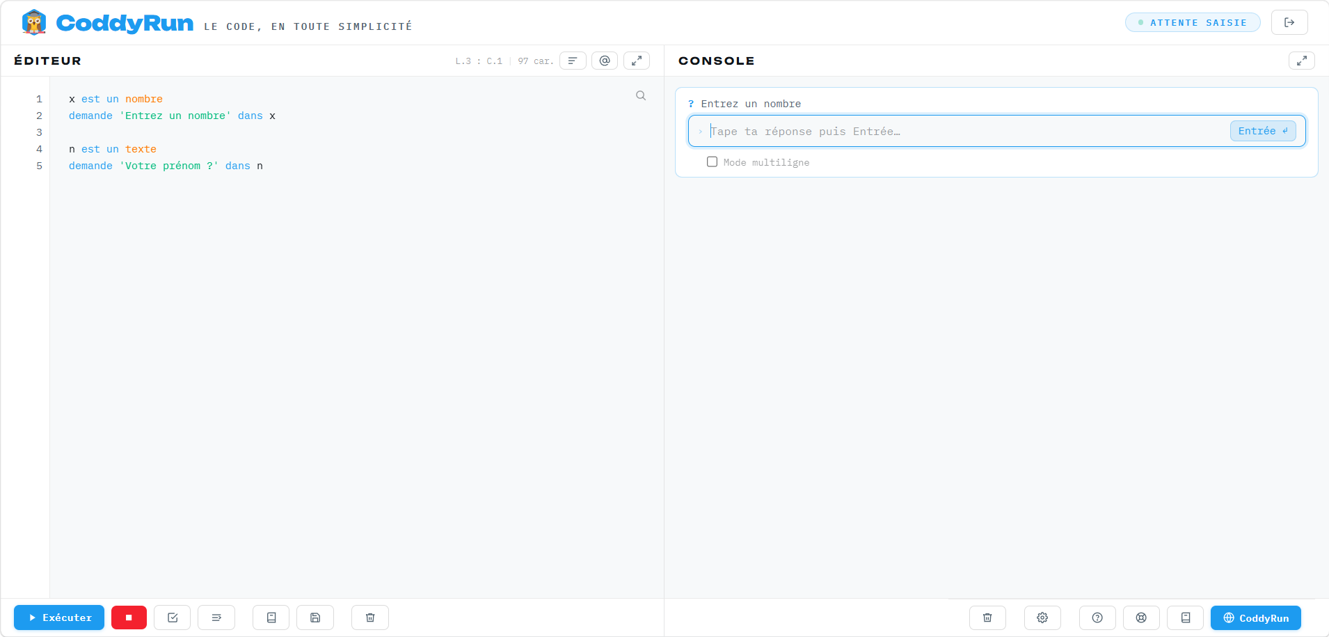 Exemple d'utilisation de l'instruction demander