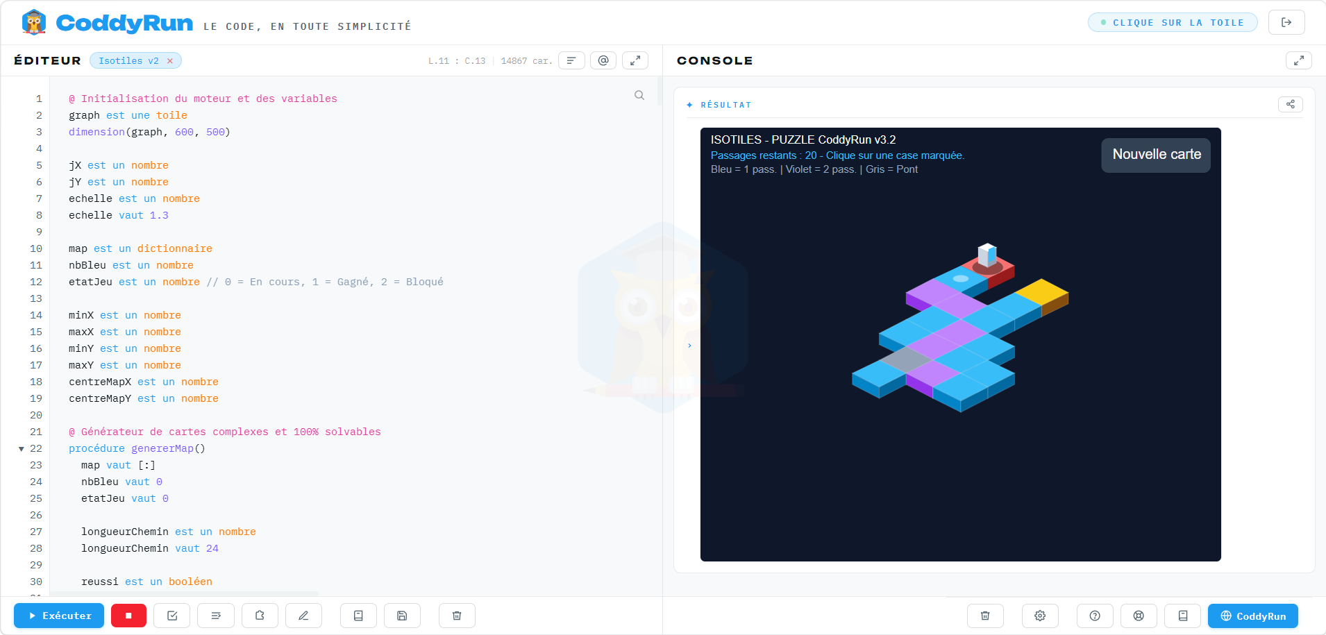 Interface intégrée : édition, exécution et console dans la même fenêtre