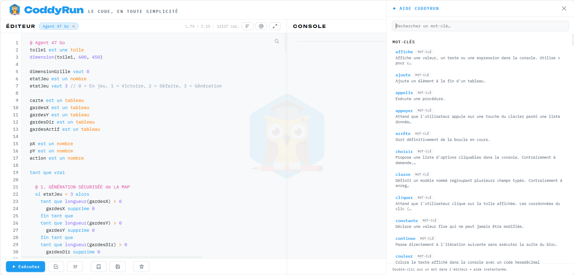Fenêtre d'aide : saisie utilisateur dans CoddyRun