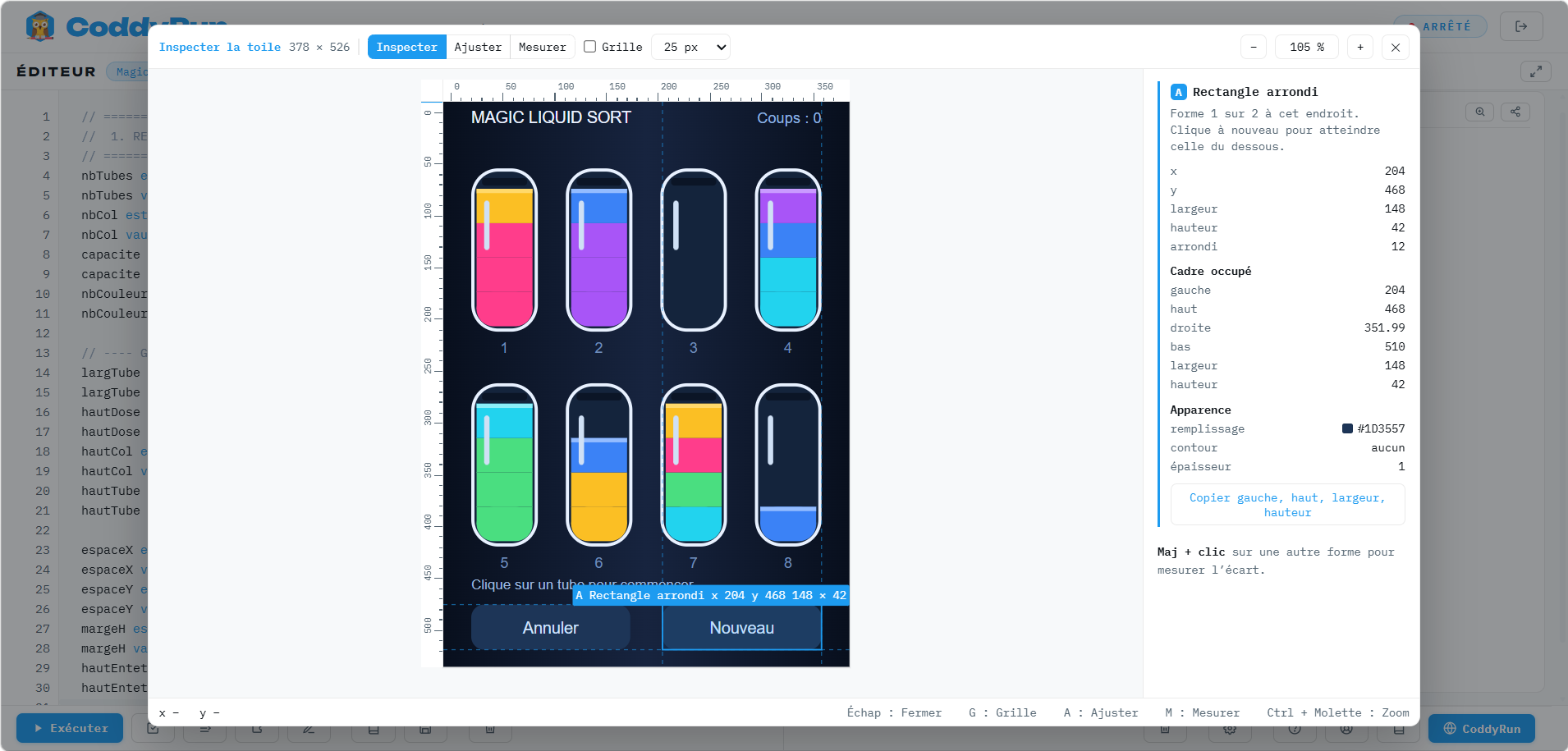 Le module CoddyDraw : les outils de dessin, la toile et le code CoddyRun généré