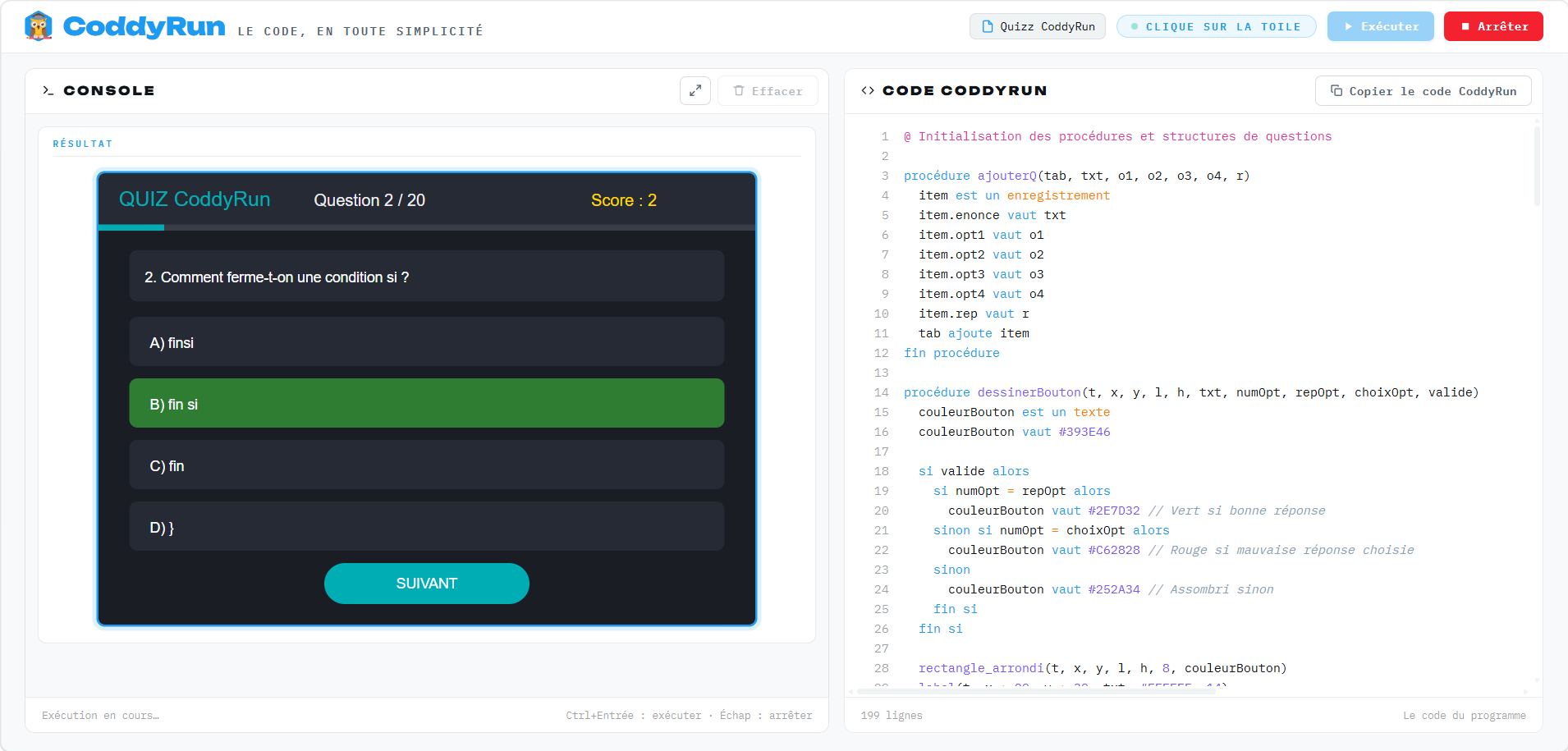 Quiz CoddyRun – 20 questions interactives