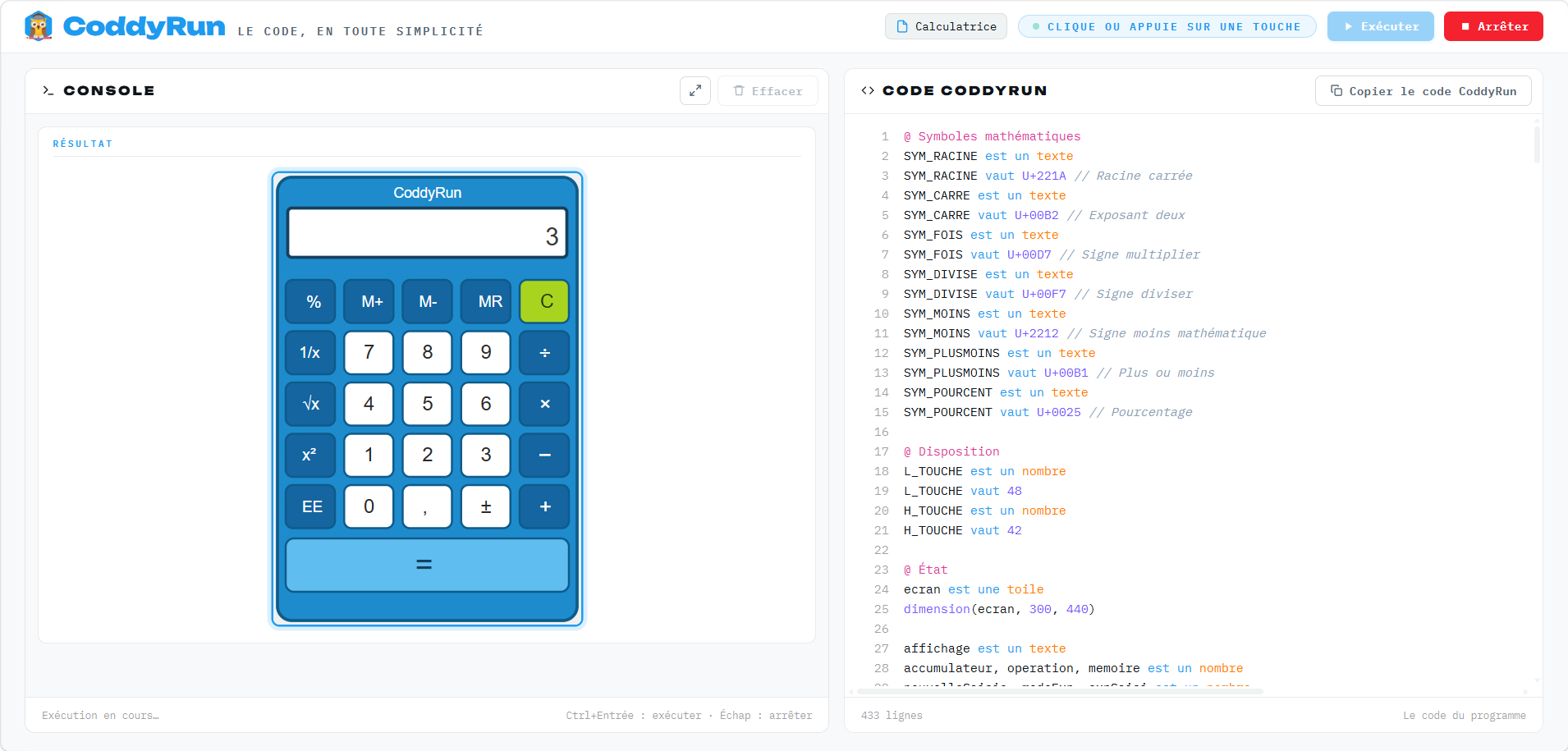 Une calculatrice complète avec opérations classiques