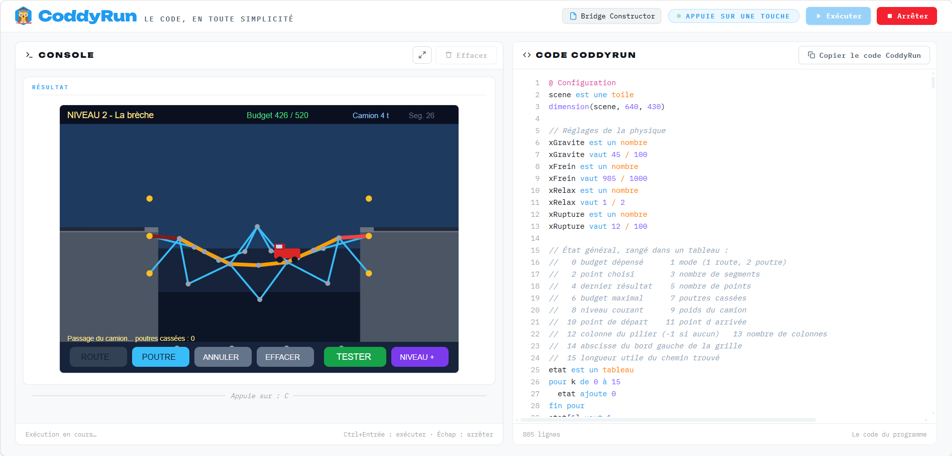 Simulateur de ponts – Physique, budget et résistance