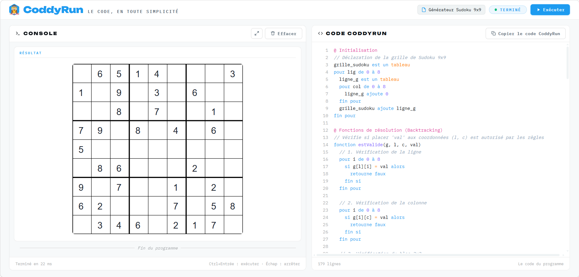 Génération complète d’un Sudoku 9×9 par backtracking