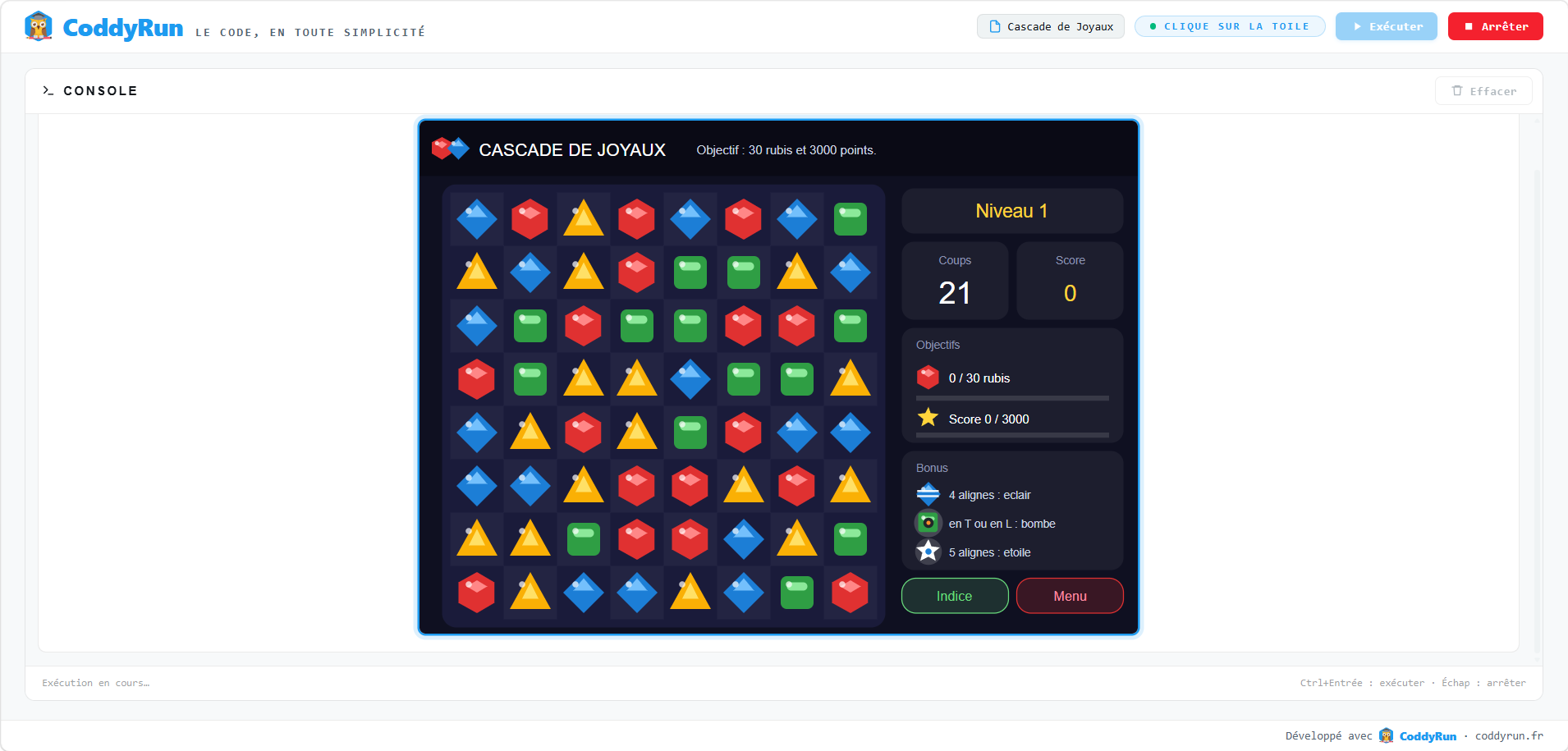 Cascade de Joyaux : un jeu trois à la suite