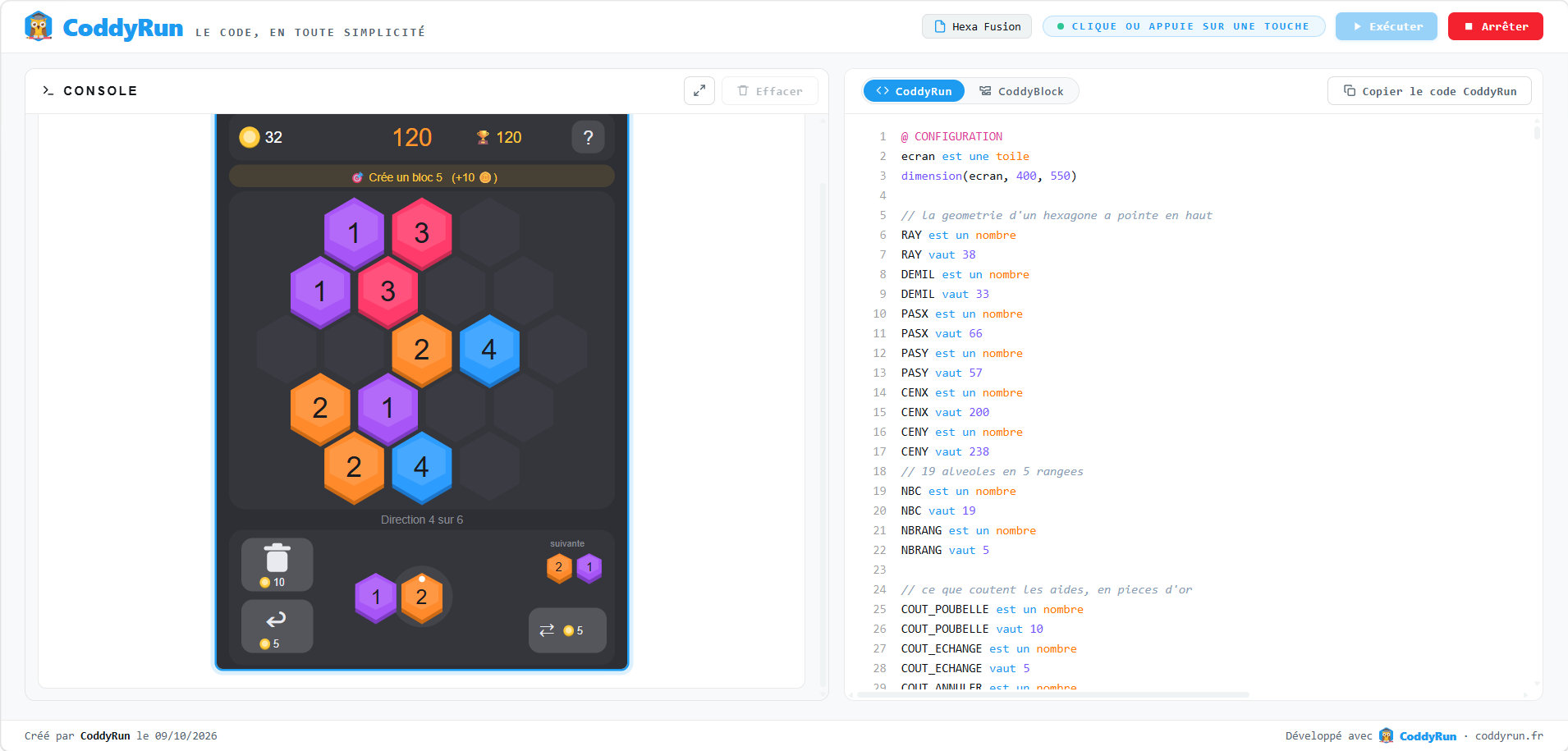 Hexa Fusion : Fusionne les blocs